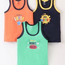 Simply Sinker Sleeveless Sandos Text Print Pack of 3- Multicolour-picture-40