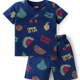 Babyhug Single Jersey Knit Half Sleeves Night Suit with Watermelon Print - Navy Blue-picture-16