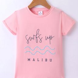 Ollypop Cotton Knit Half Sleeves Text Printed T-Shirt - Rose Pink-picture-6