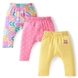 Babyhug Cotton Interlock Knit Full Length Diaper Legging Polka Dots & Fruit Print Pack Of 3 - Multicolor-picture-22