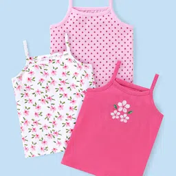 Babyhug 100% Cotton Singlet Sleeves Slips Floral & Polka Dots Print Pack of 3 - Multicolour-image-29