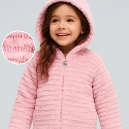 Babyhug Woven Full Sleeves Hooded Fur Winter Jacket with Solid Colour - Pink-picture-19