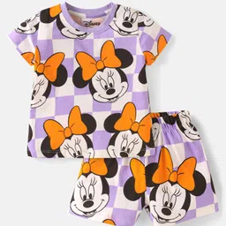 Babyhug Disney Single Jersey Knit Half Sleeves Shorts Night Suit With Minnie Mouse Print - White-picture-27