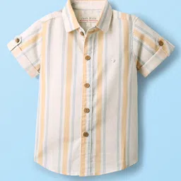 JASH KIDS Cotton Woven Half Sleeves Striped Shirt - White-image-38