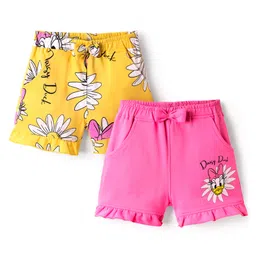 Babyhug Disney Terry Knit Knee Length Shorts With Minnie Mouse Family Graphics & Frill Detailing Pack of 2 - Pink & Yellow-image-59