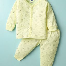 Simply Interlock Knit Full Sleeves Co-ords Night Suit with Cloud Print - Light Yellow-picture-5