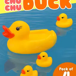 Fiddlerz Chu Chu Duck Bath Toy Set for Kids Floating Rubber Duck Family Safe & Fun Water Play Toy for Babies & Toddlers (Pack of 4) Yellow-picture-12