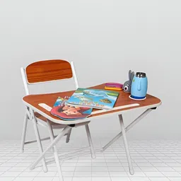 The Tickle Toe Kids Brown & White Wooden & Metal Foldable Study Table-image-2
