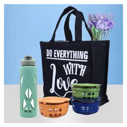 Kuber Industries Lunch Bag  Jute Carry Bag  Lunch Handbag  Lunch Bags for office  Reusable Lunch Bag with Handle  Tiffin Carry Hand Bag  Small  Pack of 2  Multi image 2