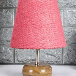 Devansh Jute Round Small Natural Wood Table Lamp - Pink image 2