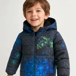 Babyhug Woven Full Sleeves Front Open Padded Hooded Jacket with Abstract Print - Black image 2