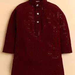 BT DEZINES Viscose Woven Full Sleeves Floral Embroidered & Sequins Embellished Kurta Pyjama Set - Maroon image 3