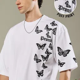 PRONK Graphic Printed Drop-Shoulder Sleeves Oversized Cotton T-shirt image 3