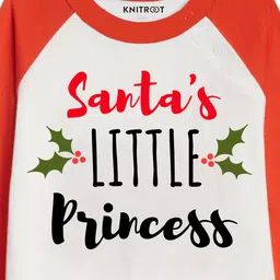 KNITROOT Full Sleeves Little Princess Print Christmas Theme Onesie - Red & White image 4