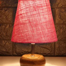 Devansh Jute Round Small Natural Wood Table Lamp - Pink image 3