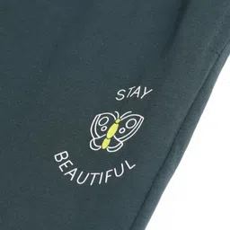 Doreme Lycra Knit Full Length Lounge Pants With Butterfly Print - Dark Green image 3