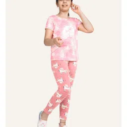 Ariel Cotton Knit Pack Of 3 Unicorn & Floral Printed Leggings - Orange Black & Blue image 4