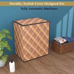 Kuber Industries Yellow & Maroon Checked Fully Automatic Washing Machine Cover image 5