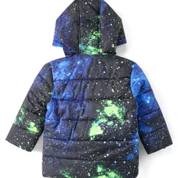 Babyhug Woven Full Sleeves Front Open Padded Hooded Jacket with Abstract Print - Black image 4