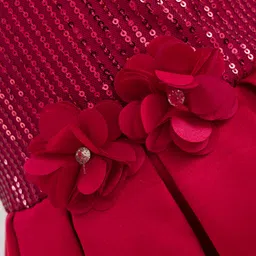 Pine Kids Woven Sleeveless Party Dress With Sequin Detailing & Floral Applique - Red image 4