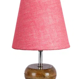 Devansh Jute Round Small Natural Wood Table Lamp - Pink image 5
