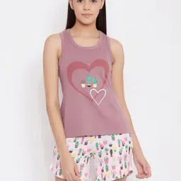 Clovia Purple Printed Top & Shorts Set-image-44