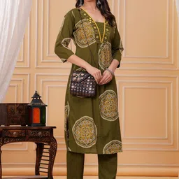 KALINI Ethnic Motifs Printed Pure Cotton Kurta With Trousers image 4