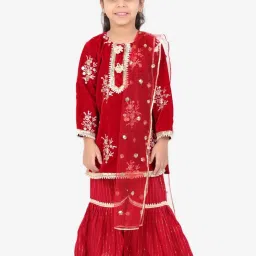 Little Bansi Kids Maroon Embroidered Suit Set image 1