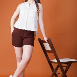 Lagashi Women Polyester PU Coated Hot Pants Shorts-image-37