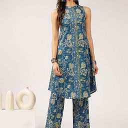 Anouk Floral Printed A Line Cotton Kurta With Palazzos-picture-48