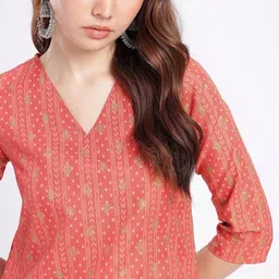 Anouk Rustic V-Neck Floral Printed Striped Straight Kurta image 4