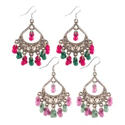 Creative Frogs Set Of 2 Silver Plated Beaded Oxidised Crescent Shaped Chandbalis-image-72