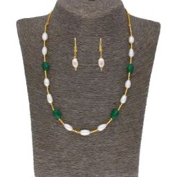 Sri Jagdamba Pearls Green & White Pearl Gold Plated Necklace Set-picture-39