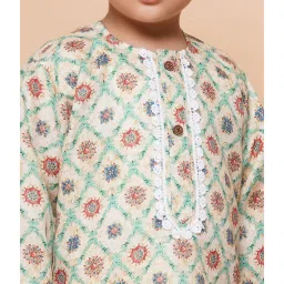 AJ Dezines Kids Light Yellow & White Floral Print Full Sleeves Kurta with Dhoti image 5