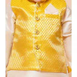 AJ Dezines Kids Beige & Yellow Self Design Full Sleeves Kurta, Dhoti with Waistcoat image 5