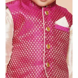 AJ Dezines Kids Beige & Pink Self Design Full Sleeves Kurta, Dhoti with Waistcoat image 5
