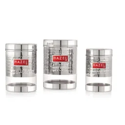 HAZEL Silver Stainless Steel Storage Containers (600 ml, 950 ml, 1350 ml) - Set of 3-picture-33