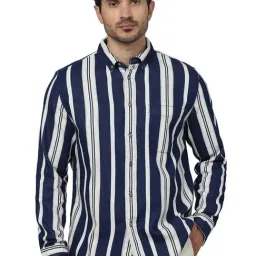 celio celio* Dark Blue Regular Fit Striped Cotton Shirt-picture-36