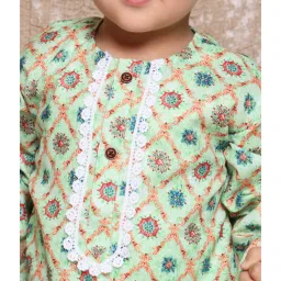 AJ Dezines Kids Mint Green Floral Print Full Sleeves Kurta with Dhoti image 5