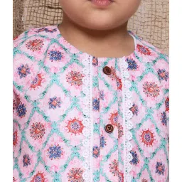 AJ Dezines Kids Pink & White Floral Print Full Sleeves Kurta with Dhoti image 5