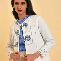 W Ecru Cotton Embroidered Jacket image 5