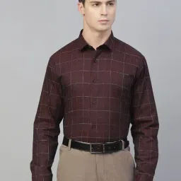 ManQ Maroon Cotton Regular Fit Checks Shirt-picture-22