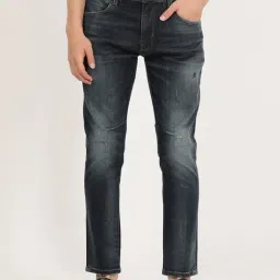 Wrangler Mid Indigo Cotton Slim Fit Distressed Jeans-picture-33