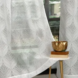 Rosara Home Polycotton White Ethnic Sheer 7 ft Door Curtains - Pack of 2-picture-11