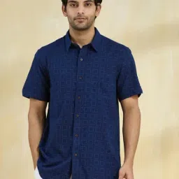 Fabindia Indigo Cotton Relaxed Fit Printed Shirt-image-61