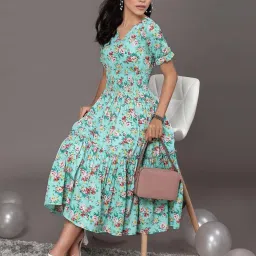 SELVIA Blue Printed A-Line Dress image 5