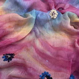 Satrani Multicolored Embroidered Saree With Unstitched Blouse image 5