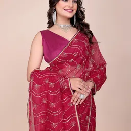 yourwish Embellished Sequinned Supernet Saree image 2