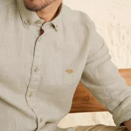 Andamen Khaki Linen Slim Fit Self Pattern Shirt image 5