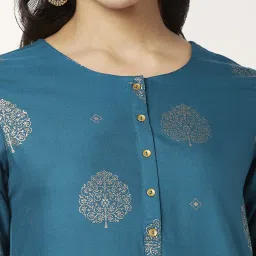 Rangmanch by Pantaloons Blue Printed High Low Kurta image 5